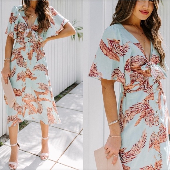 Lucy Paris Dresses & Skirts - Lucy Paris Palm Leaf Dress Cutout Midi Small